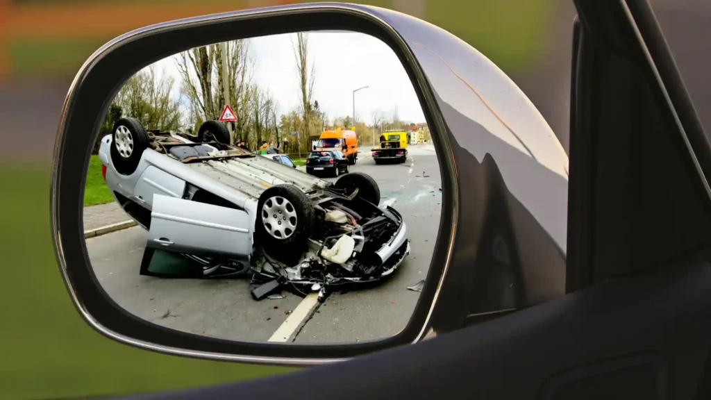 car crash on seen on side mirror